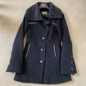 Mackage Charcoal Wool Coat Leather Trim Size XS
